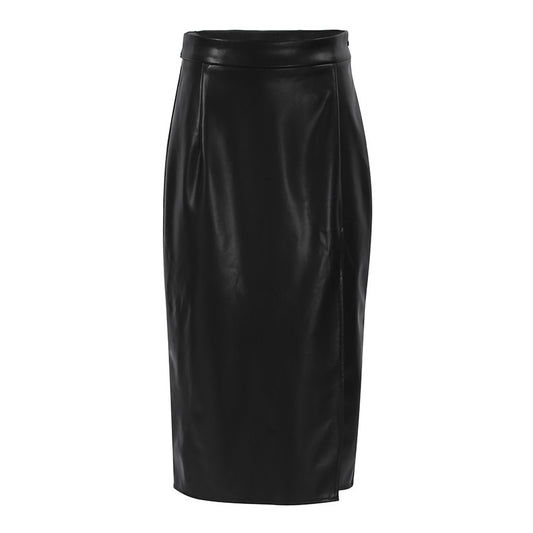 BG Slit Leather Mid Length High Waist Skirt