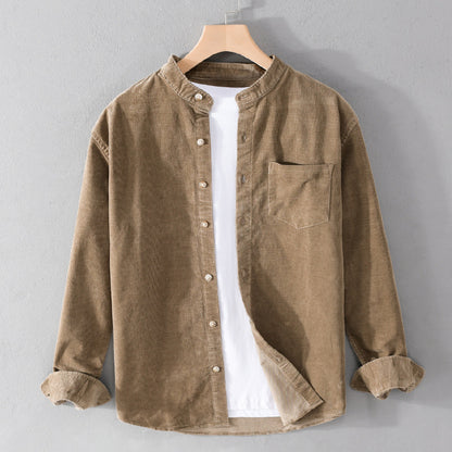 BG Stand Collar Retro Corduroy Long-sleeved Shirt