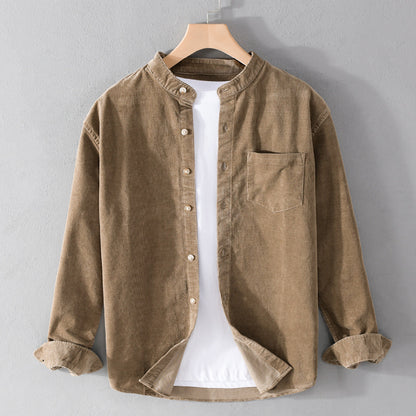 BG Stand Collar Retro Corduroy Long-sleeved Shirt