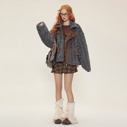 BG Fur Collar Fleece Cotton-padded Retro Jacket