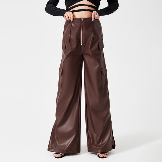 BG Fashion PU Trousers Metal Zipper Pocket