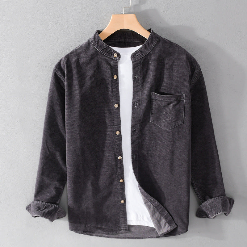 BG Stand Collar Retro Corduroy Long-sleeved Shirt