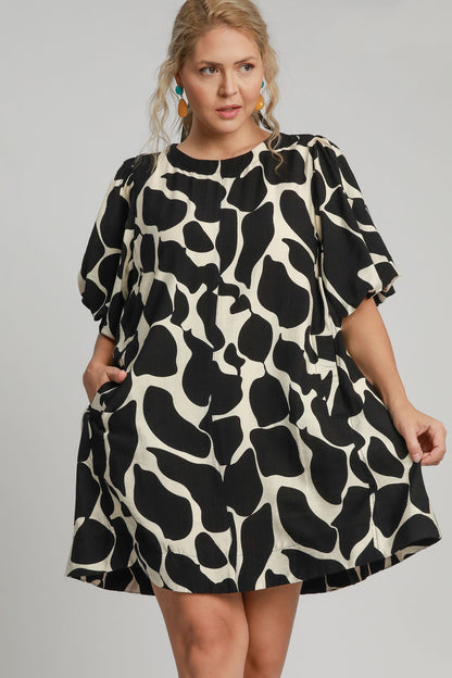 BG Abstract Print Puff Sleeve Dress