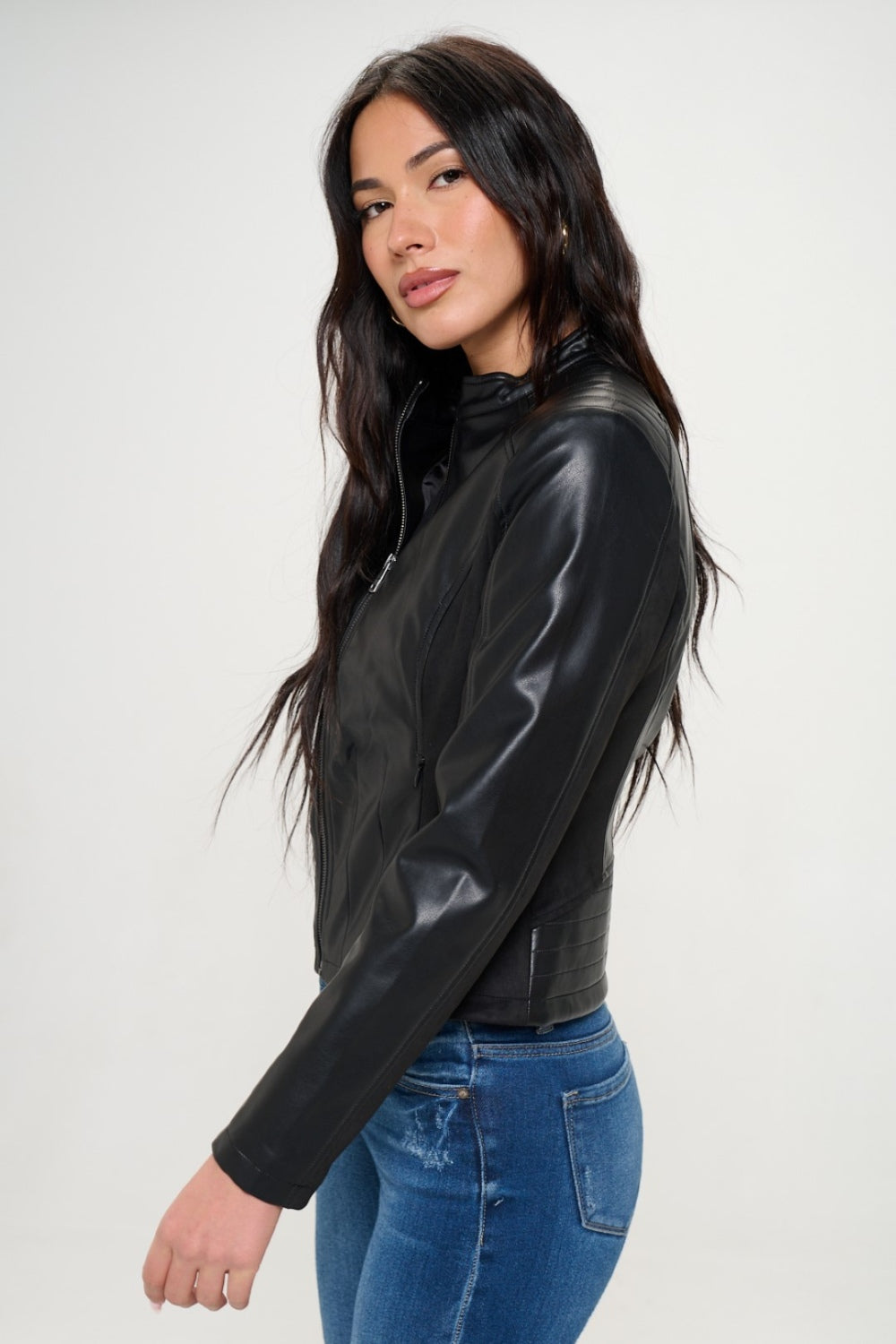 BG Black Leather Zip Jacket