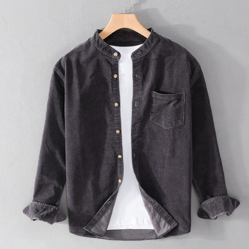 BG Stand Collar Retro Corduroy Long-sleeved Shirt