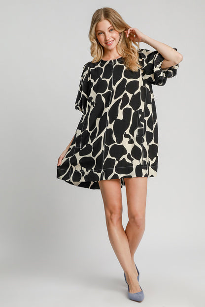 BG Abstract Print Puff Sleeve Dress