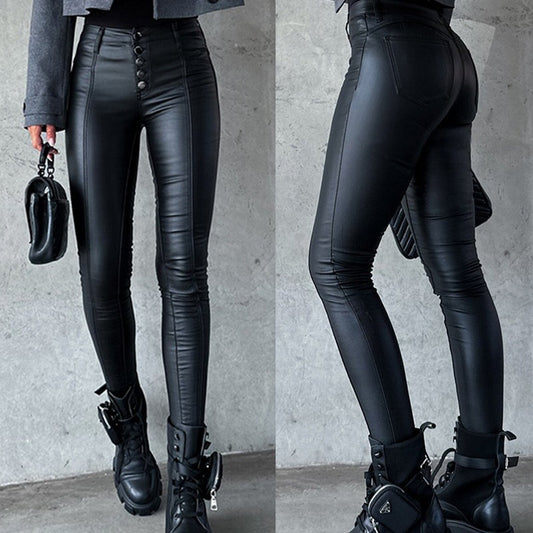 BG Black High Waist Tight Leather Pants