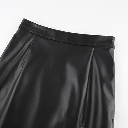 BG Slit Leather Mid Length High Waist Skirt