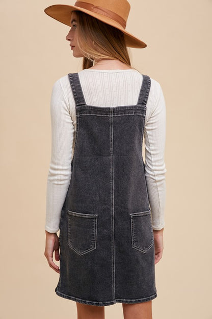 Strap Denim Overall Dress with Pockets