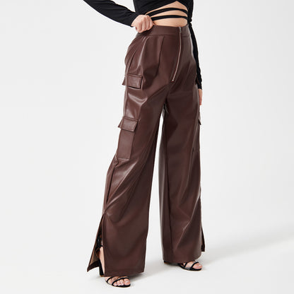 BG Fashion PU Trousers Metal Zipper Pocket