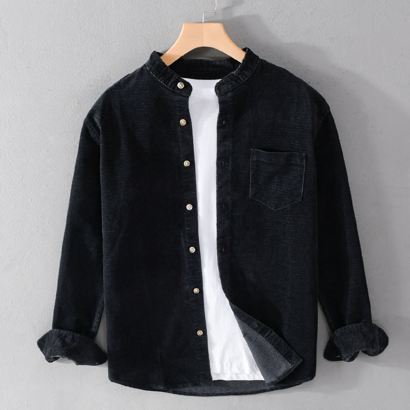 BG Stand Collar Retro Corduroy Long-sleeved Shirt