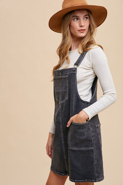 Strap Denim Overall Dress with Pockets