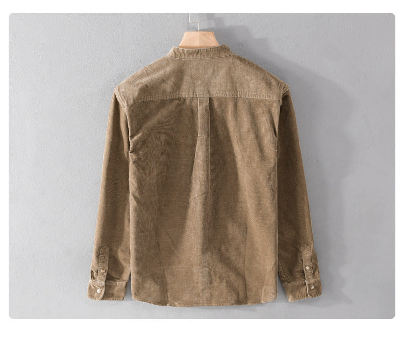 BG Stand Collar Retro Corduroy Long-sleeved Shirt