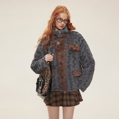 BG Fur Collar Fleece Cotton-padded Retro Jacket